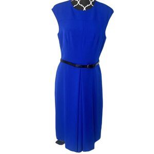 Kasper Bold Blue Sleeveless Belted Sheath Dress Career Professional Size 10P